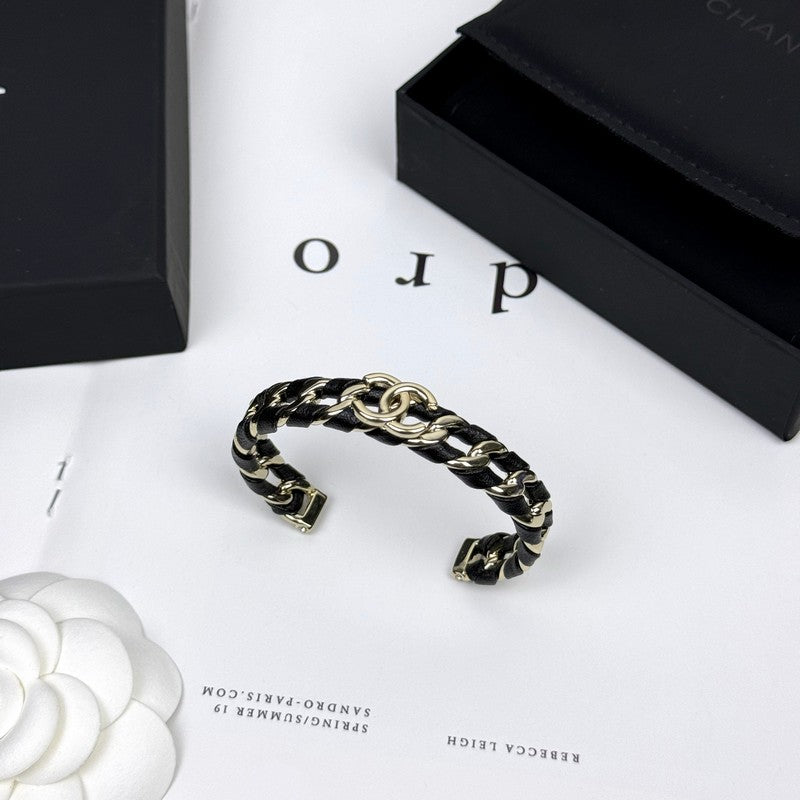 Chanel 26C Black Leather Cuff Bracelet