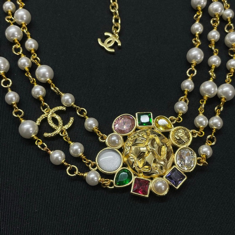 Chanel Color Crystal Pearl Chain Necklace