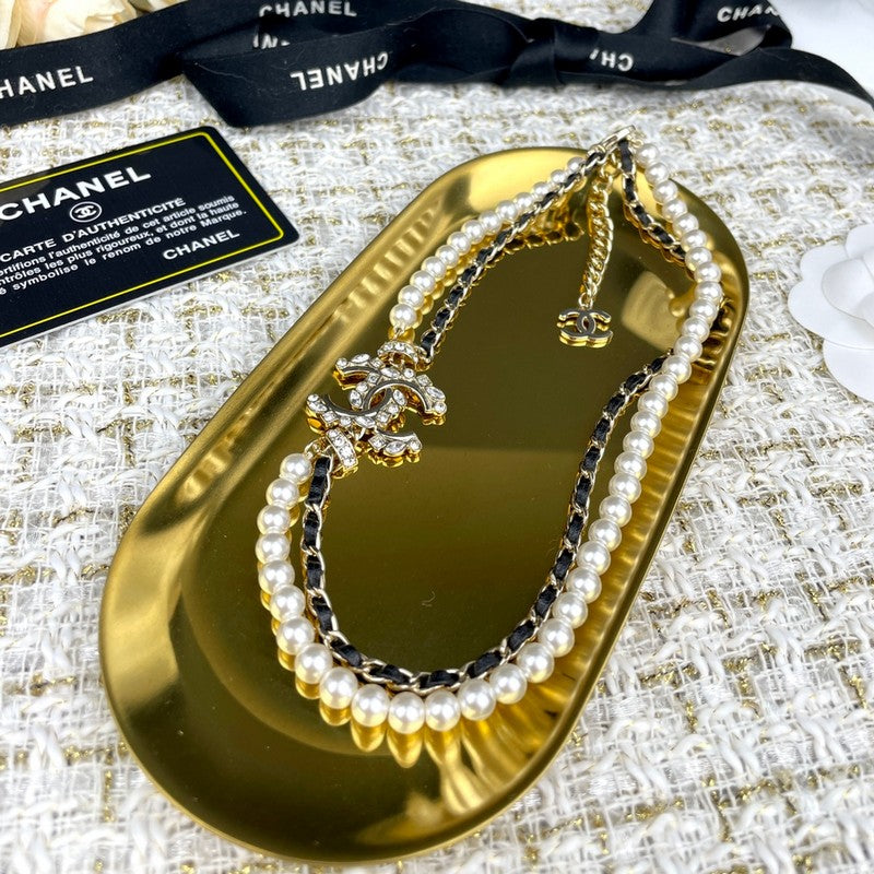Chanel Pearl Chain Leather Necklace