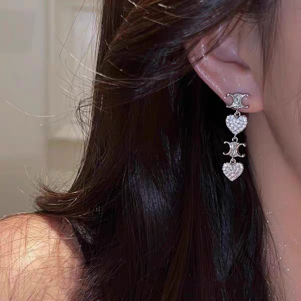 Celine Triomphe Heart Pendant Earrings - 18K White Gold