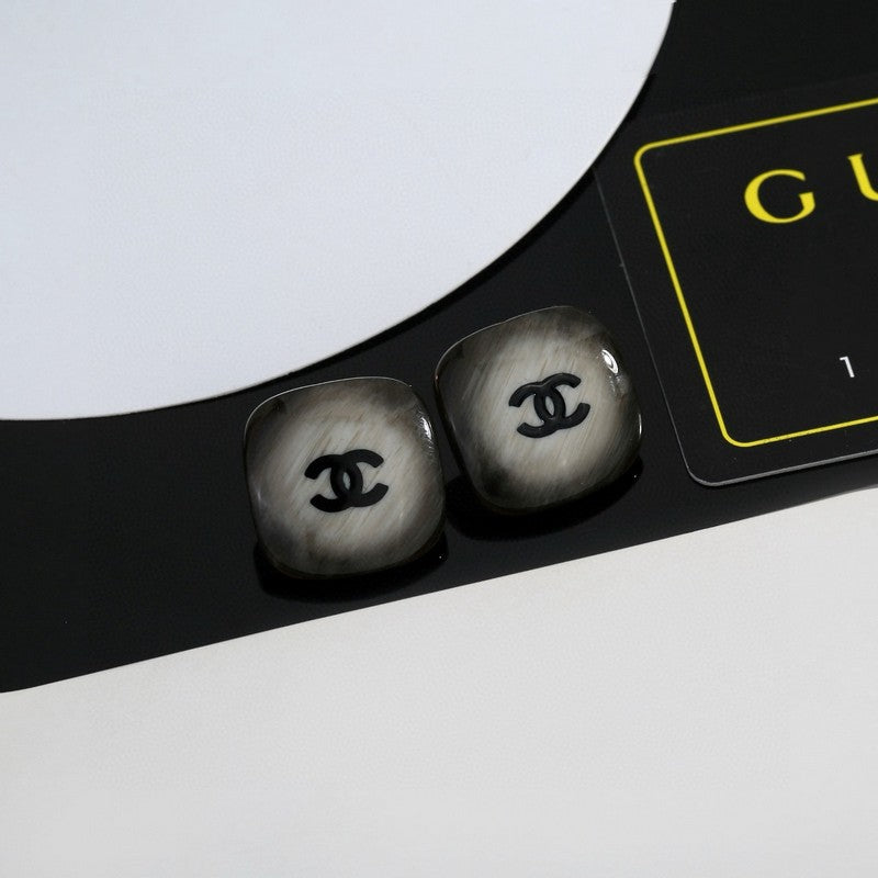 Chanel Black Square Earrings - 18K White Gold