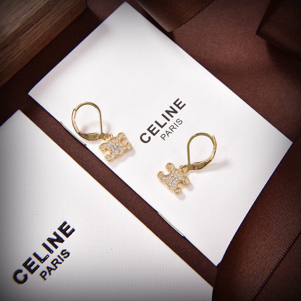 Celine Triomphe Rhinestone Earrings - 18K Yellow Gold