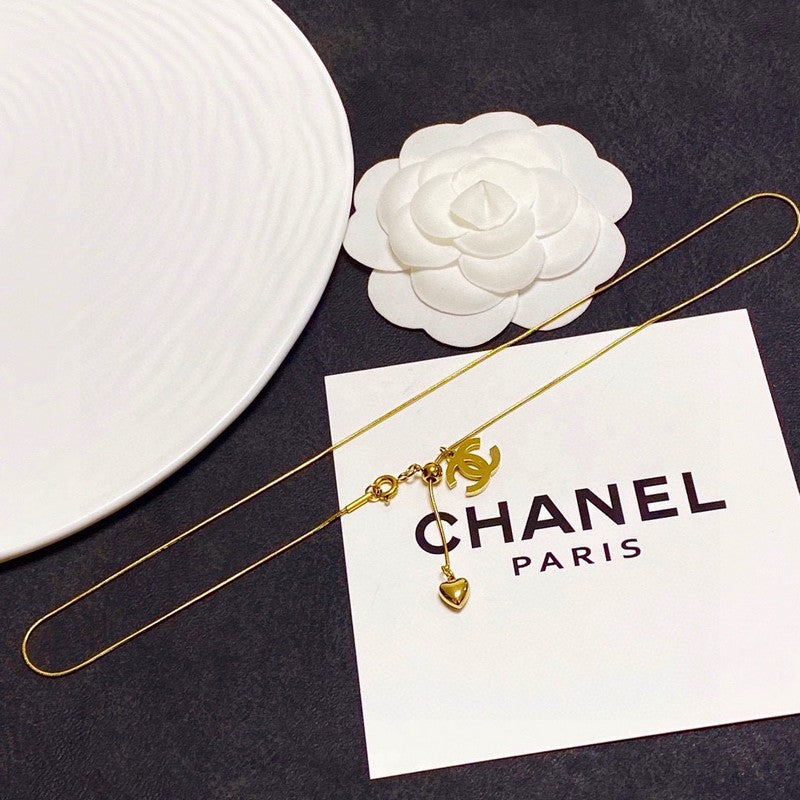 Chanel Heart Pendant Gold Necklace