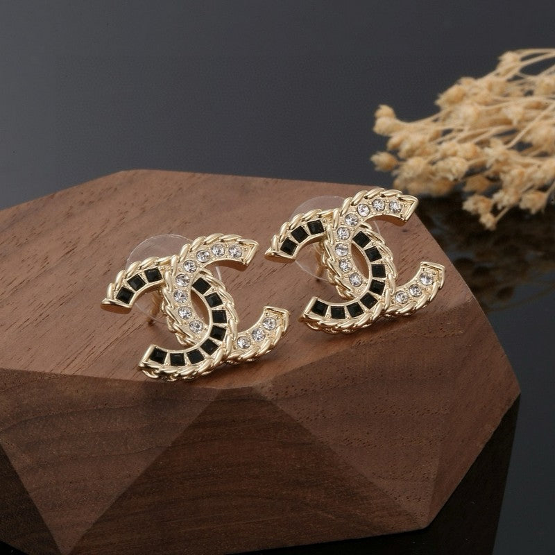 Chanel Crystal Leather Earrings - 18K Yellow Gold