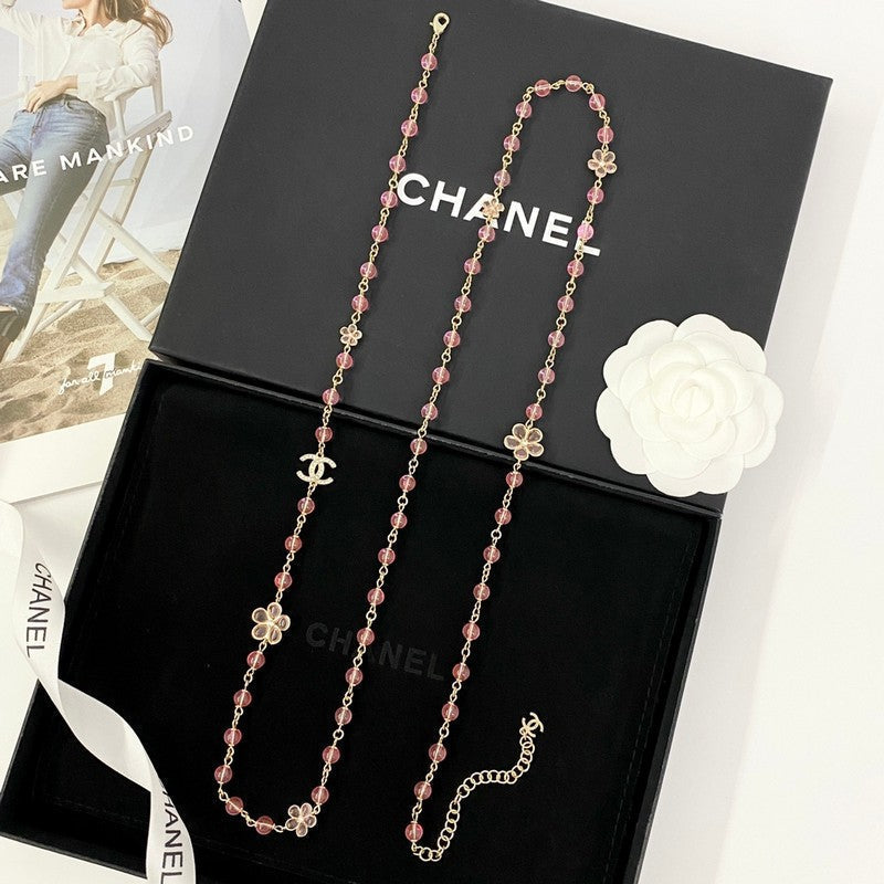Chanel 26C Pink Crystal Long Necklace