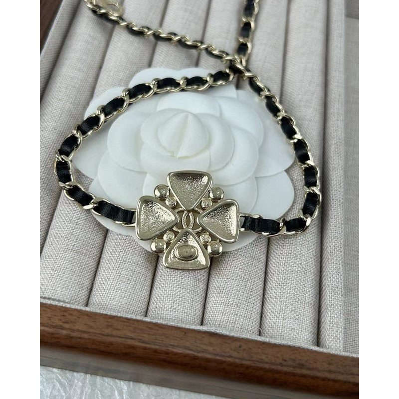 Chanel Black Leather Flower Necklace