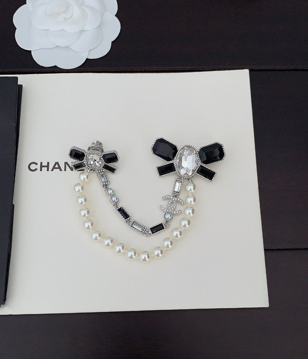 Chanel Black Bow Pearl Brooch