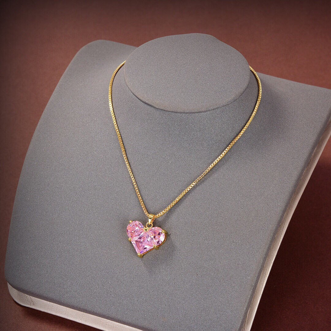 Celine Triomphe Pink Heart Crystal Necklace