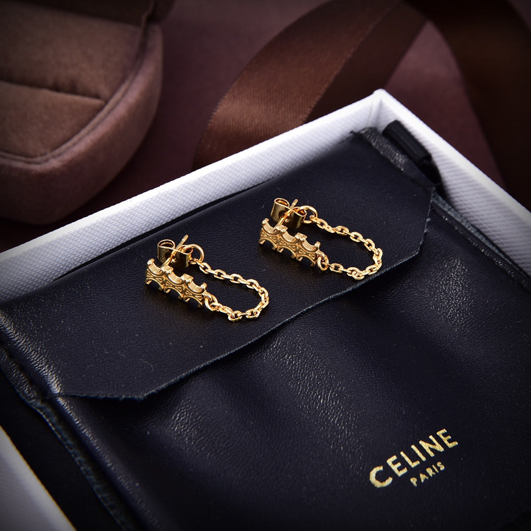 Celine Triomphe Chain Earrings - 18K Gold