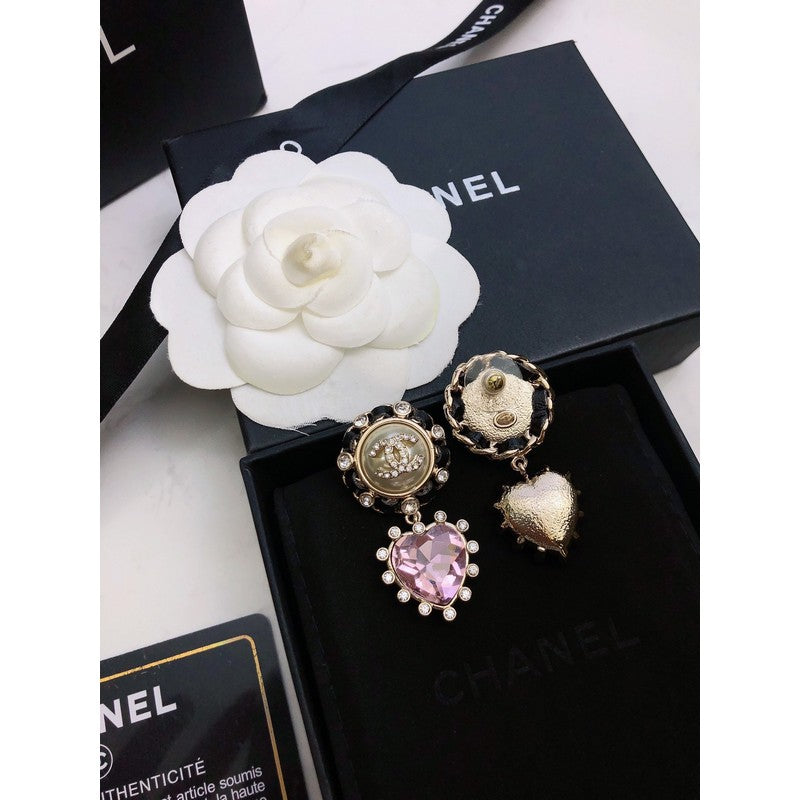 Chanel Heart Pink Crystal Earrings - 18K Yellow Gold