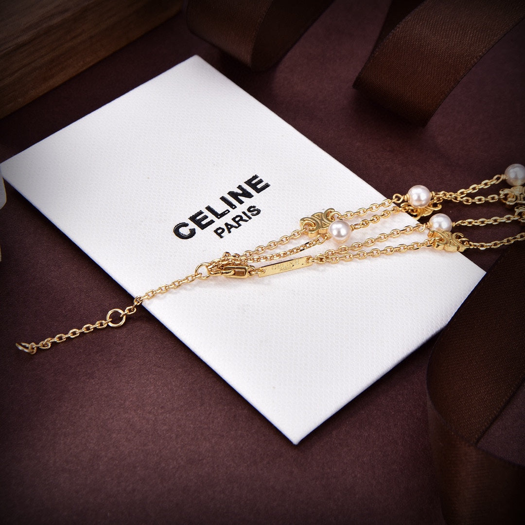 Celine Triomphe Pearl Double Necklace