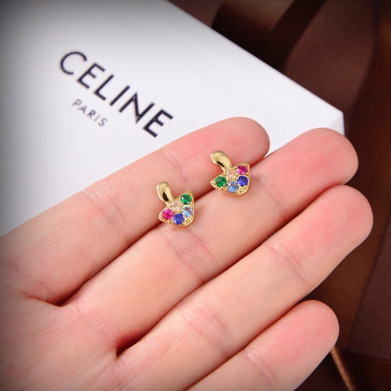 Celine Colorful Mushroom Earrings - 18K Yellow Gold