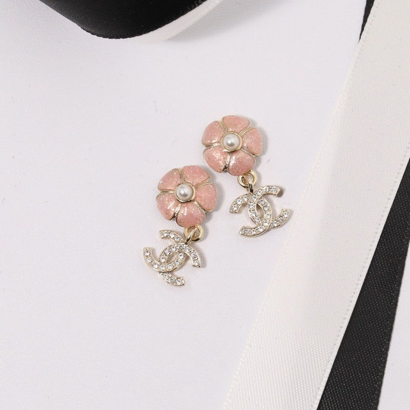 Chanel Black & Pink Camellia Diamond Earrings - 18K Gold