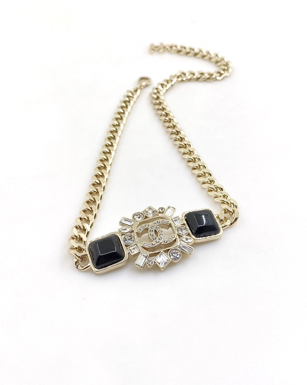 Chanel Black Crystals Chain Necklace