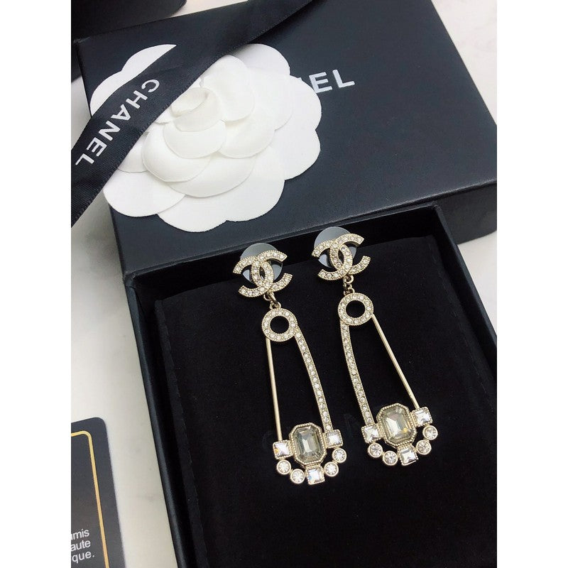 Chanel Crystal Pendant Earrings - 18K Yellow Gold