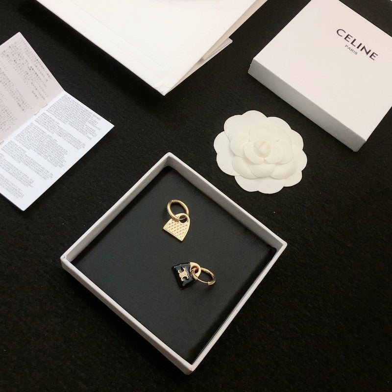 Celine Black Bag Earrings - 18K Yellow Gold