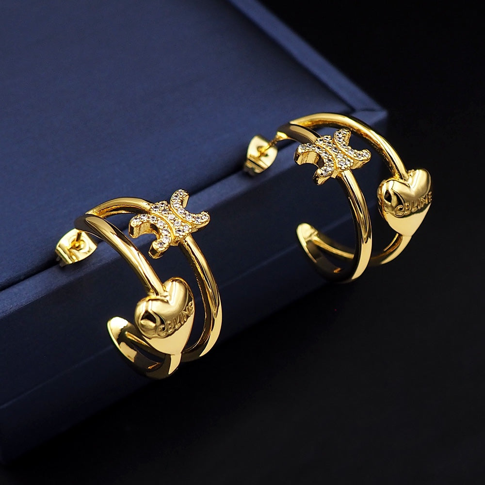 Celine Triomphe Heart Earrings - 18K Yellow Gold