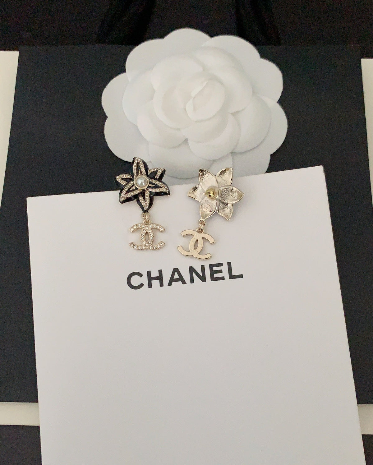 Chanel Camellia Pendant Earrings - 18K White Gold