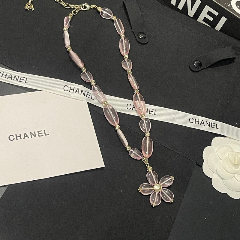 Chanel 26C Pink Crystal Flower Necklace