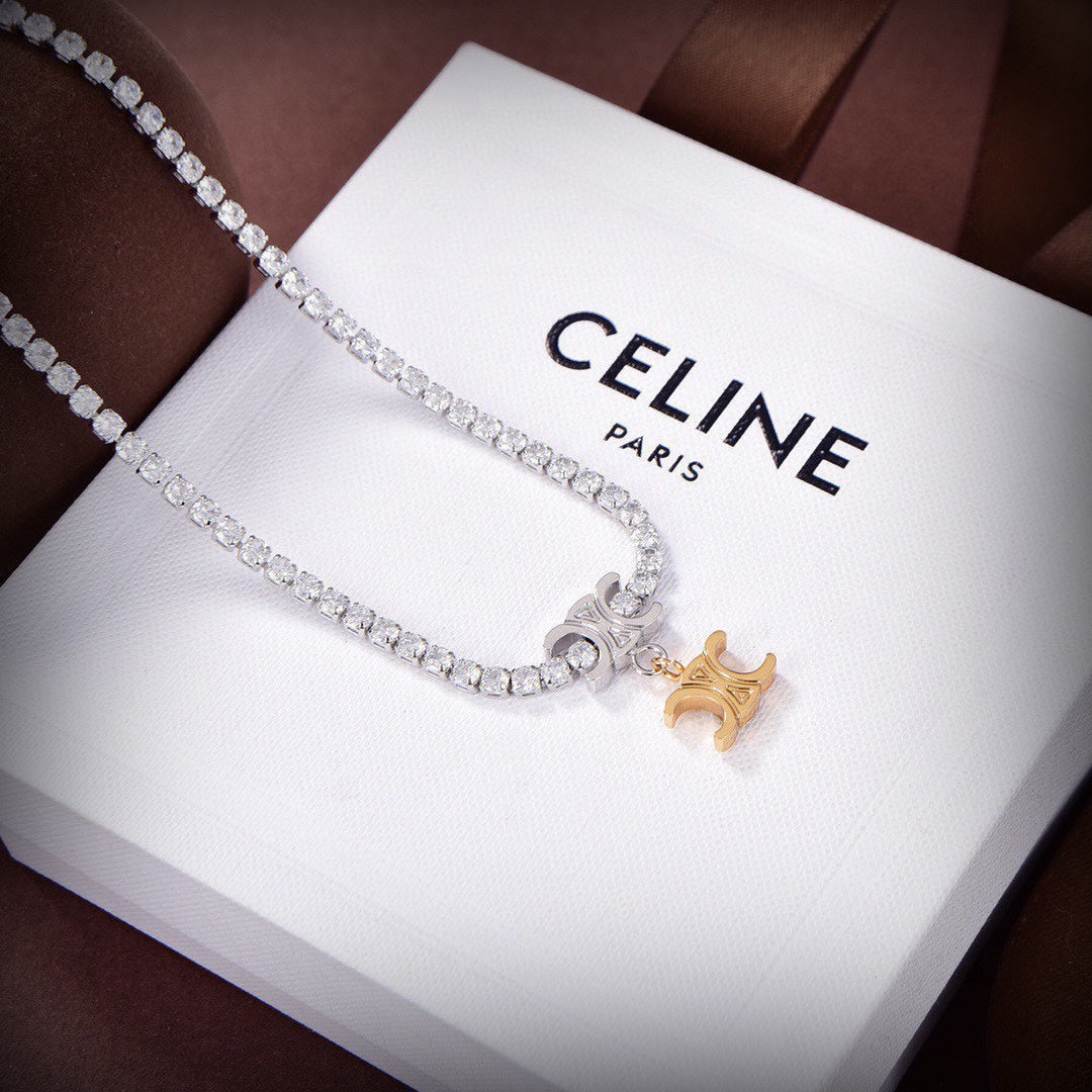 Celine Triomphe Crystals Link Necklace
