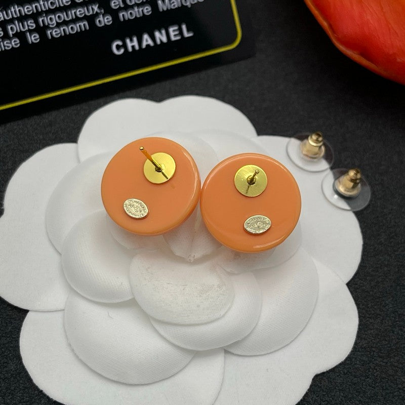 Chanel Orange Round Earrings - 18K Yellow Gold