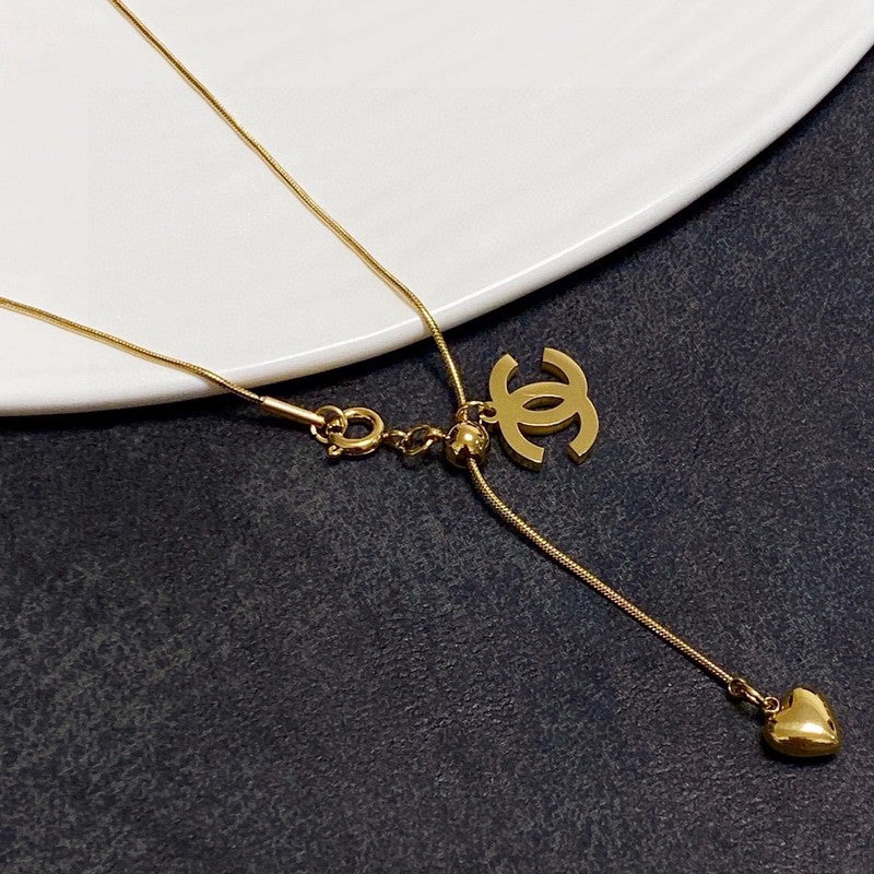 Chanel Heart Pendant Gold Necklace