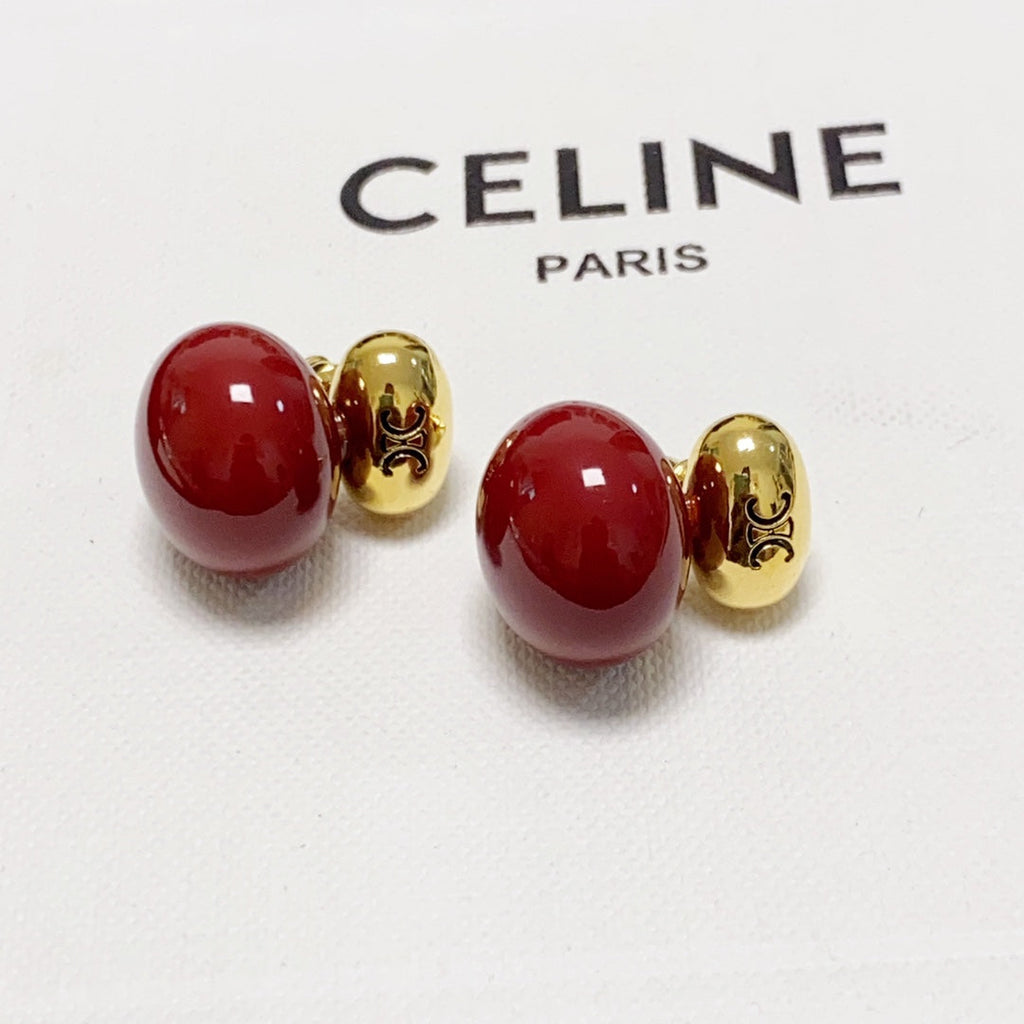 Celine Triomphe Red Earrings - 18K Yellow Gold
