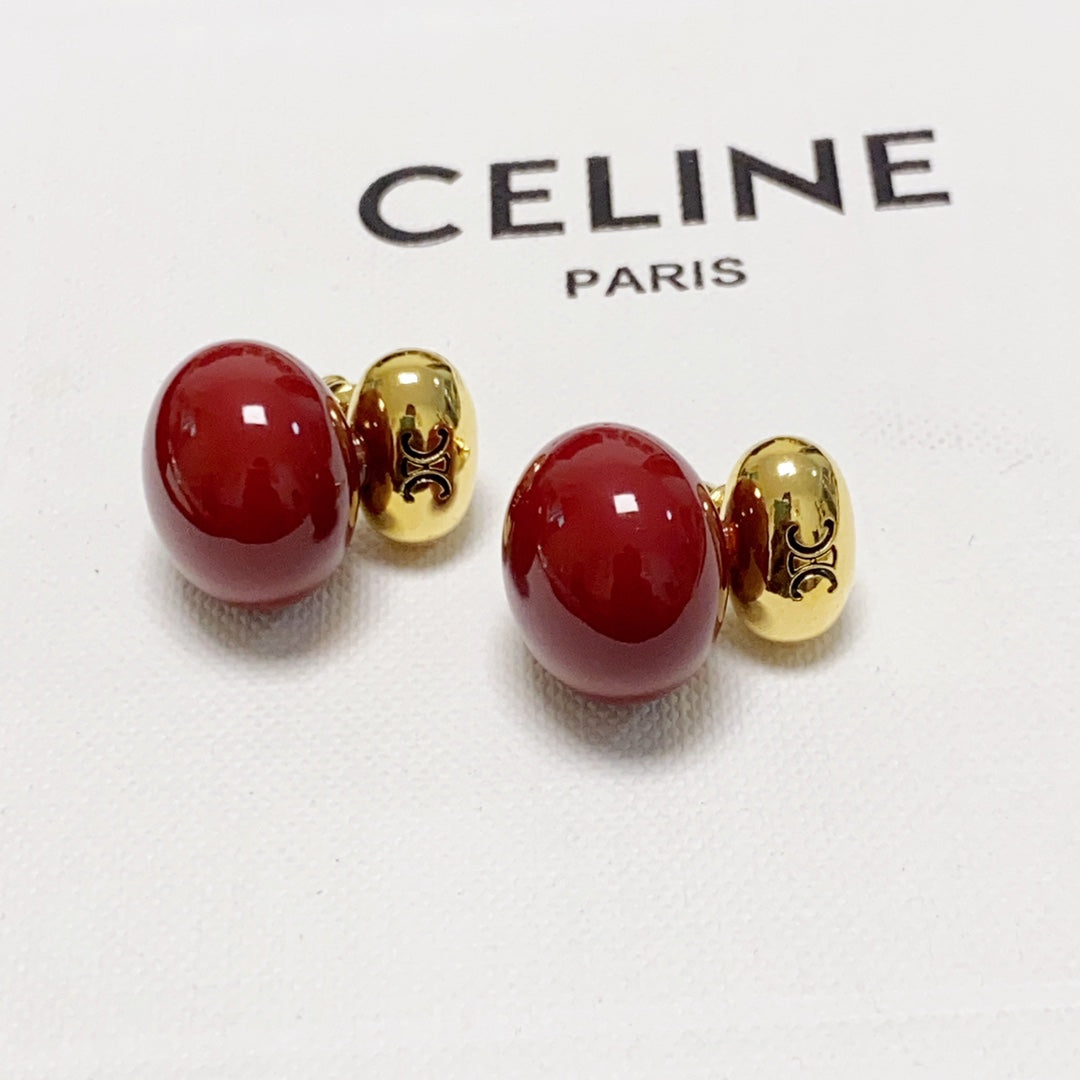 Celine Triomphe Red Earrings - 18K Yellow Gold
