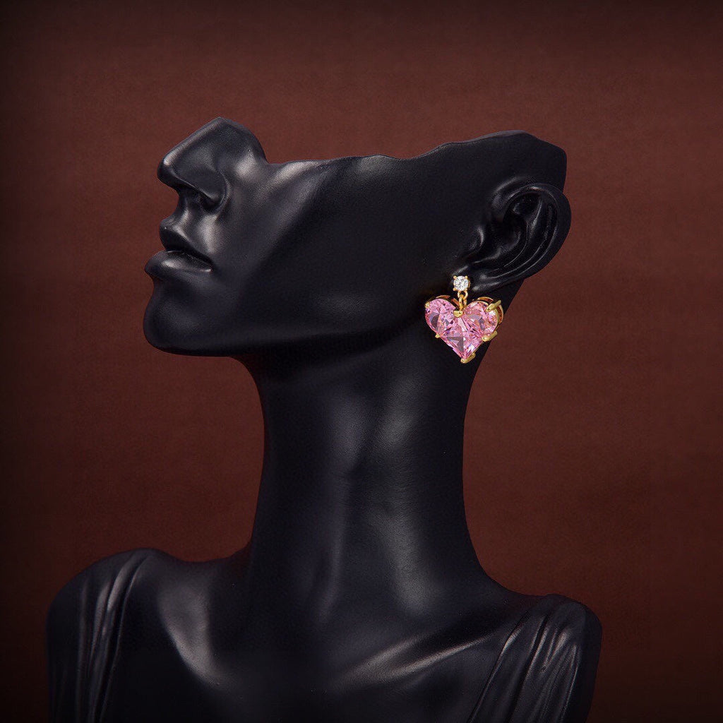 Celine Triomphe Pink Crystal Heart Earrings - 18K Yellow Gold