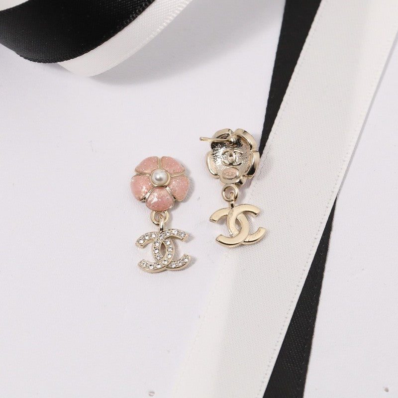 Chanel Black & Pink Camellia Diamond Earrings - 18K Gold