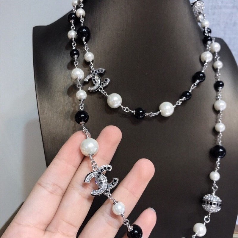 Chanel Long Black Pearl Necklace