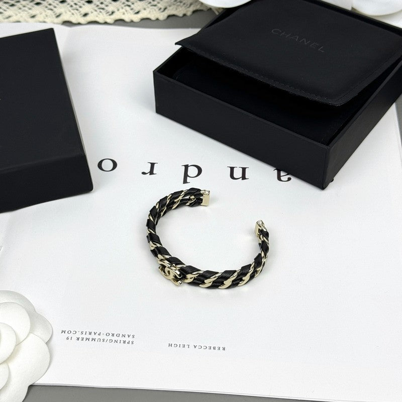 Chanel 26C Black Leather Cuff Bracelet
