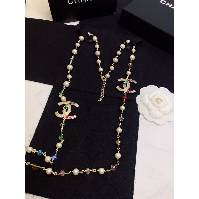 Chanel Color Long Pearl Necklace
