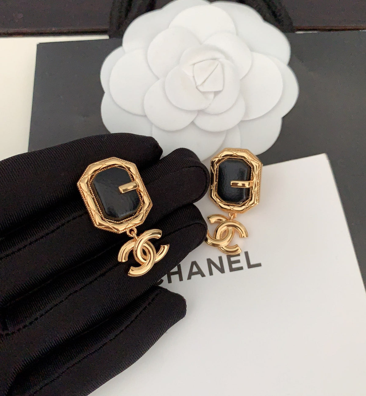 Chanel Pendant Leather Earrings - 18K Yellow Gold