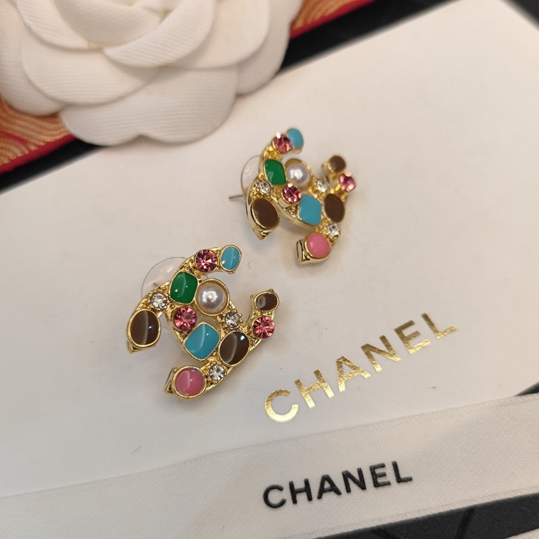Chanel Multi-Color Crystal Earrings - 18K Yellow Gold