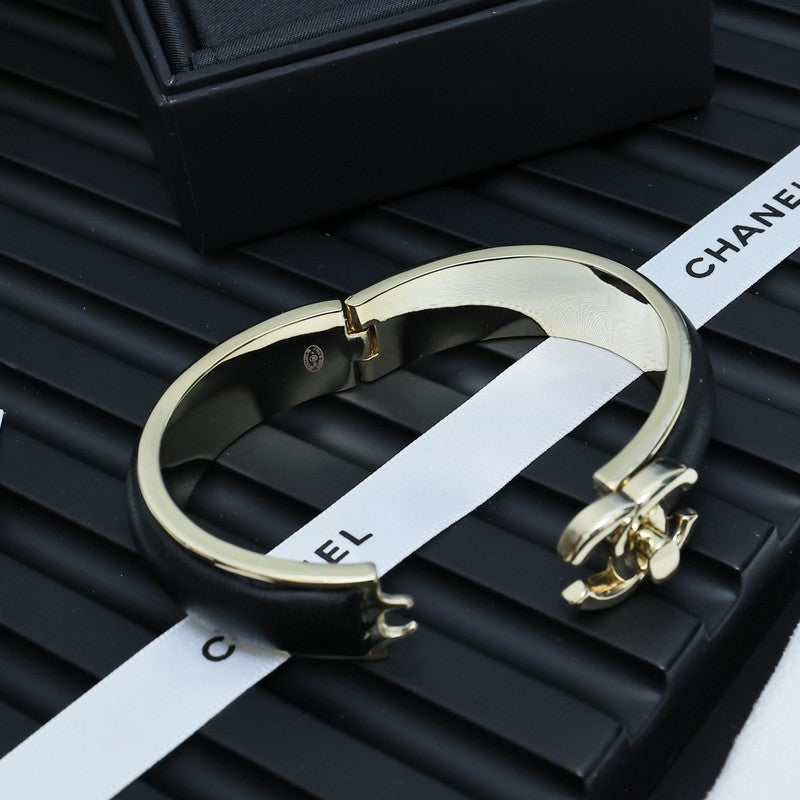Chanel Black Leather Cuff Bracelet