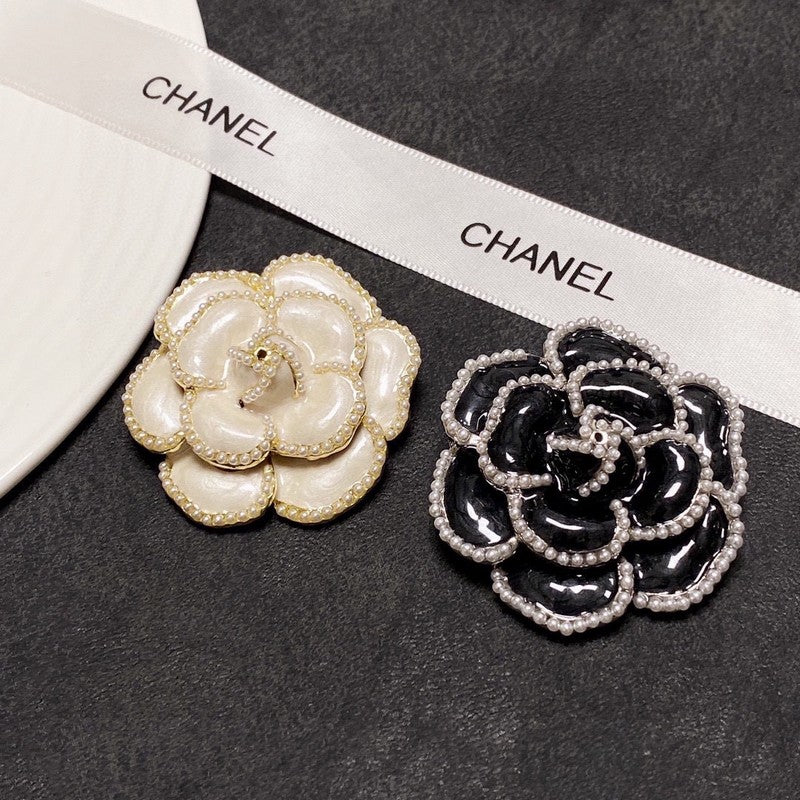 Chanel Camellia Black & White Brooch