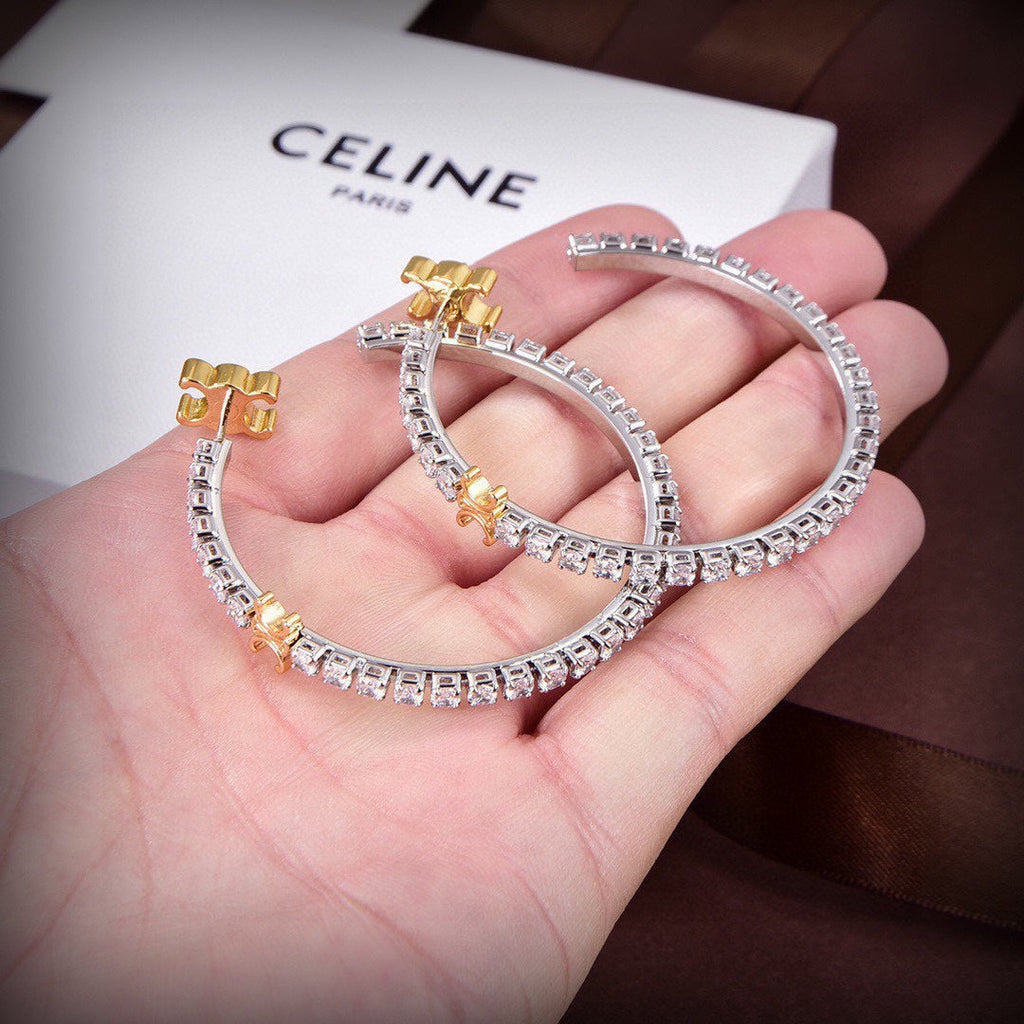 Celine Triomphe Diamonds Hoops Earrings - 18K Yellow Gold