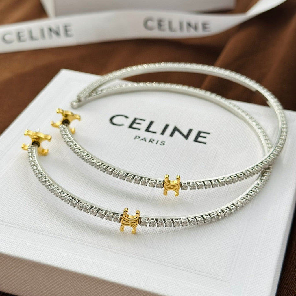 Celine Triomphe Gourmette Crystal Earrings