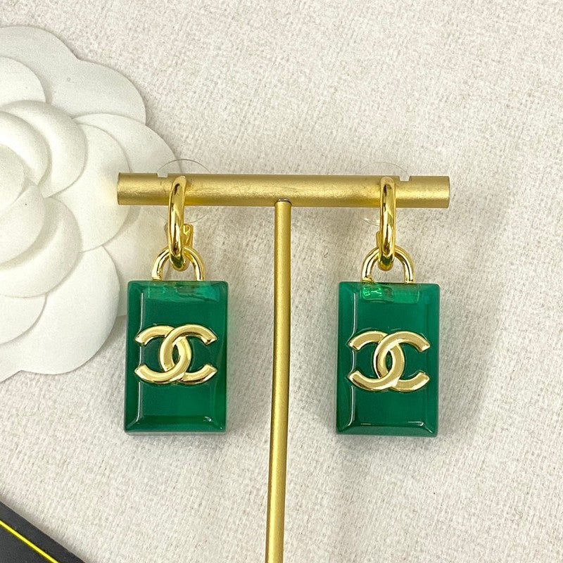 Chanel Green Perfume Bottle Earrings - 18K Yellow Gold