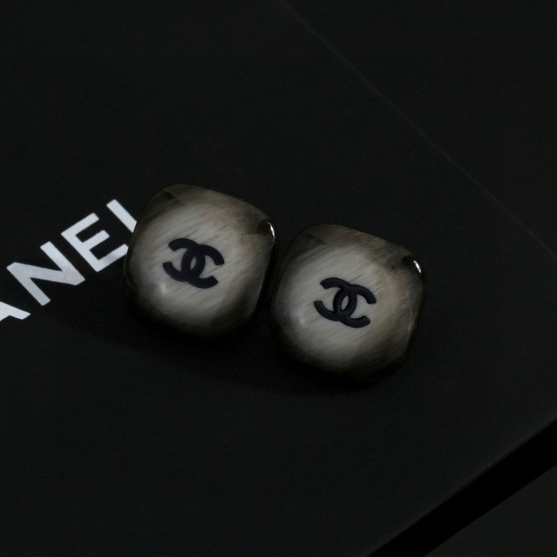 Chanel Black Square Earrings - 18K White Gold