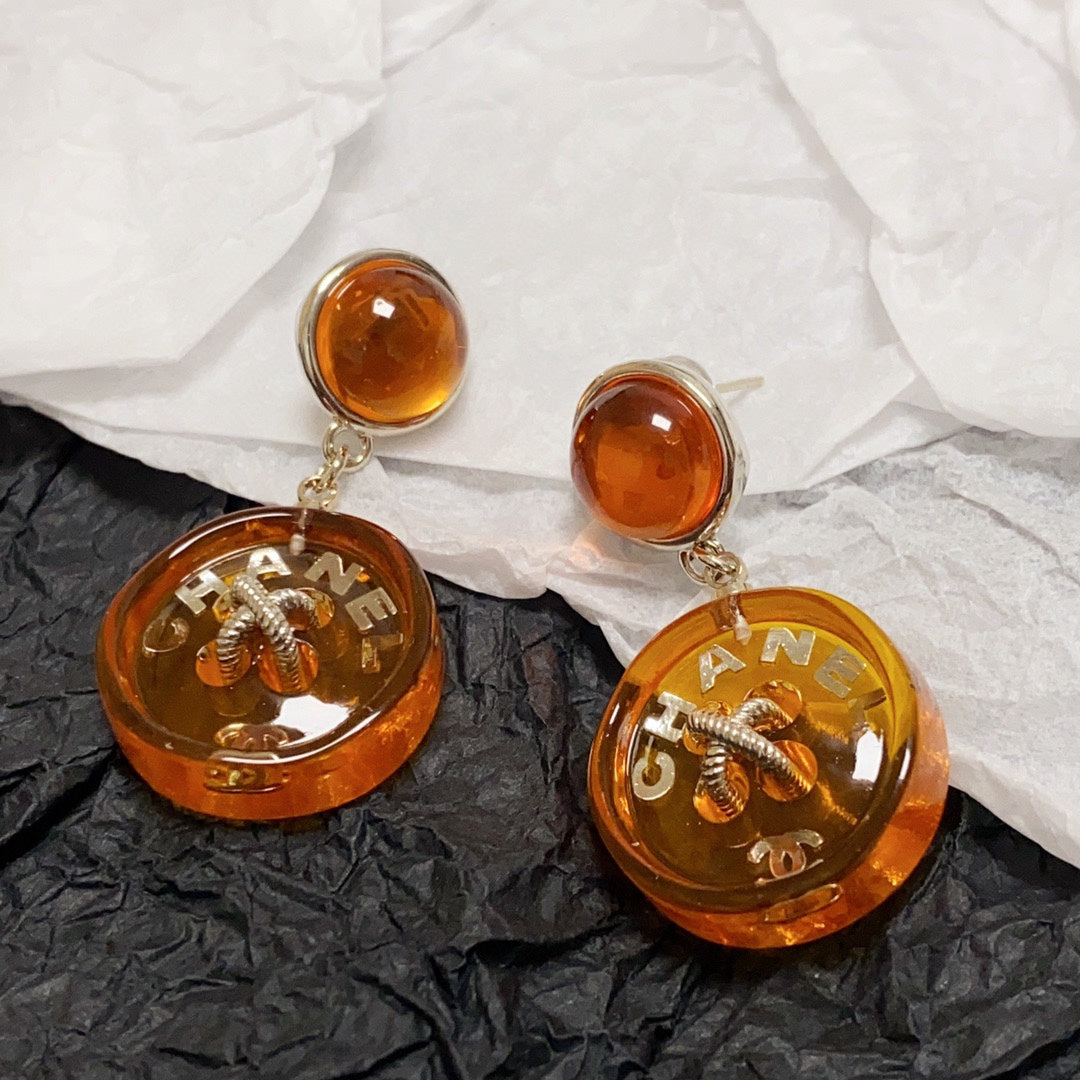 Chanel Orange Pendant Earrings - 18K Yellow Gold