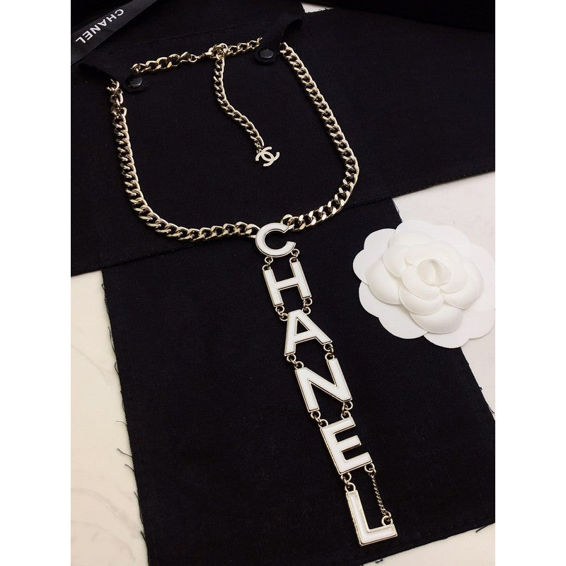 Chanel 22S Big White Logo Necklace