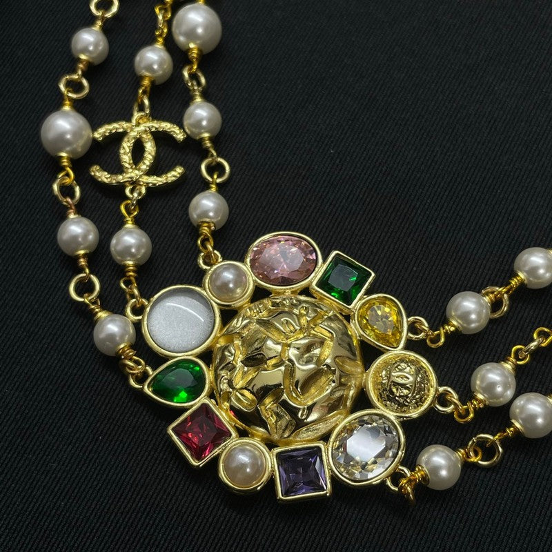 Chanel Color Crystal Pearl Chain Necklace