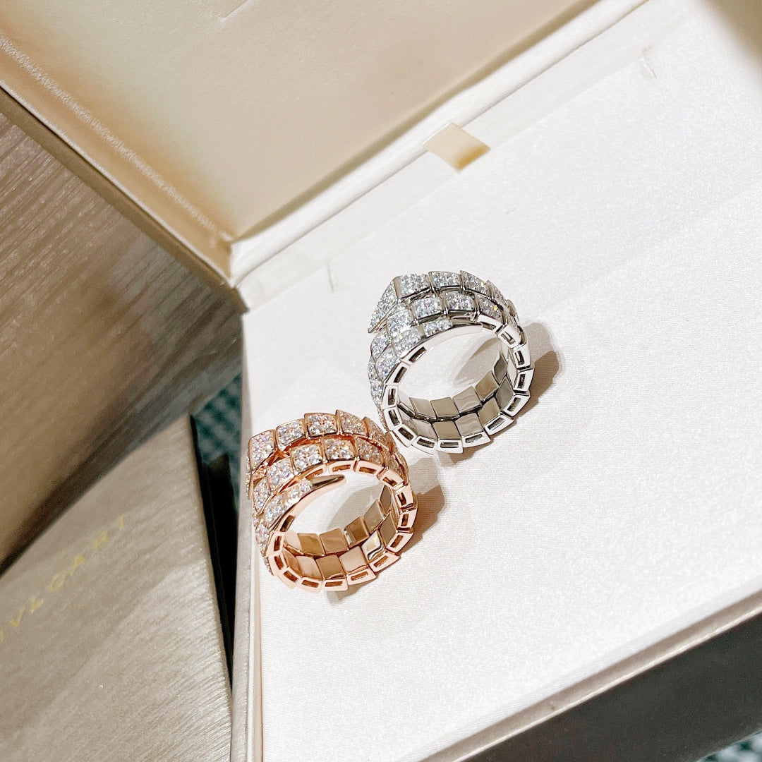 Bvlgari Serpenti Viper Full Pave Moissanite Ring - 18K White Gold