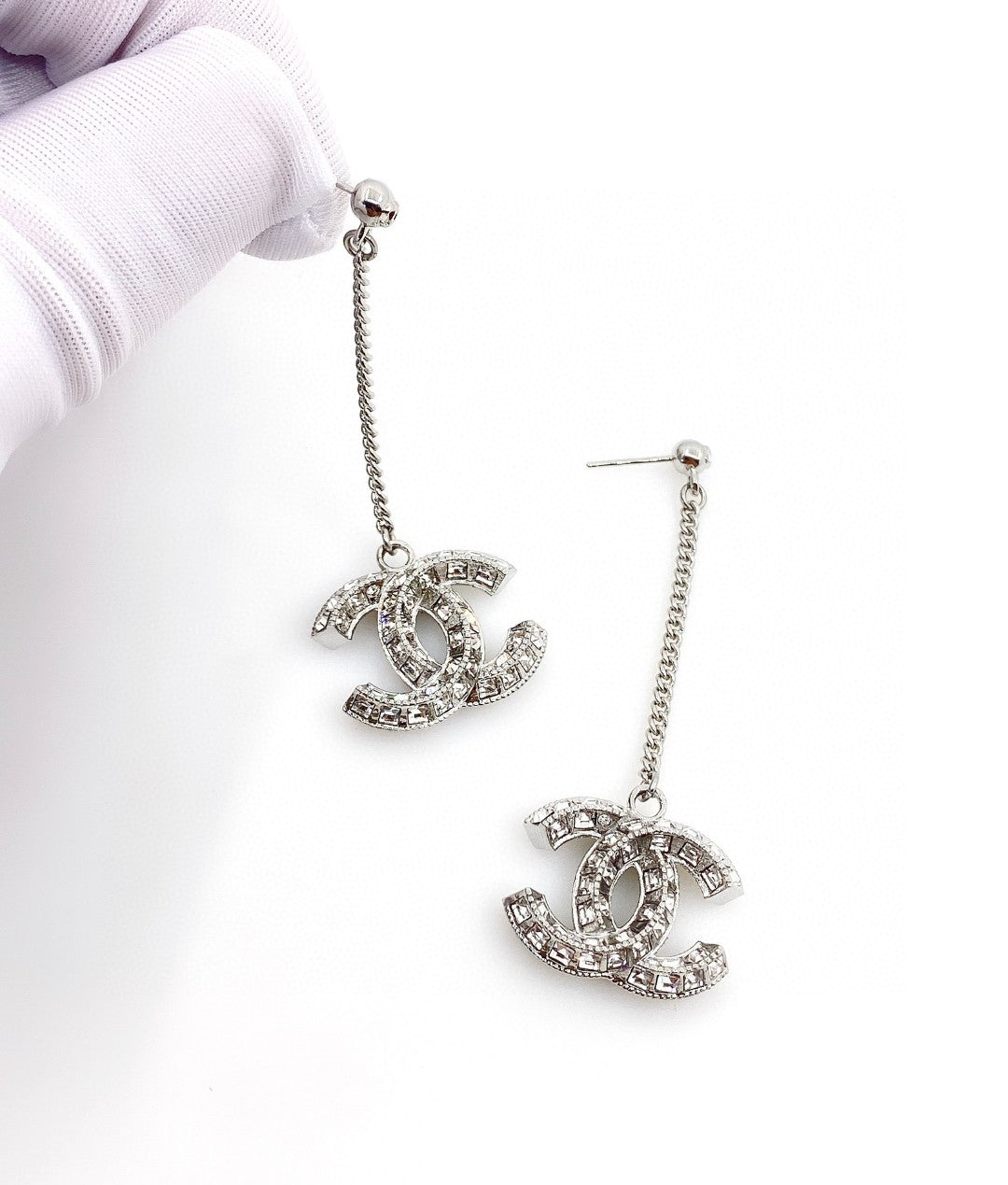 Chanel Long Crystal Earrings - 18K White Gold
