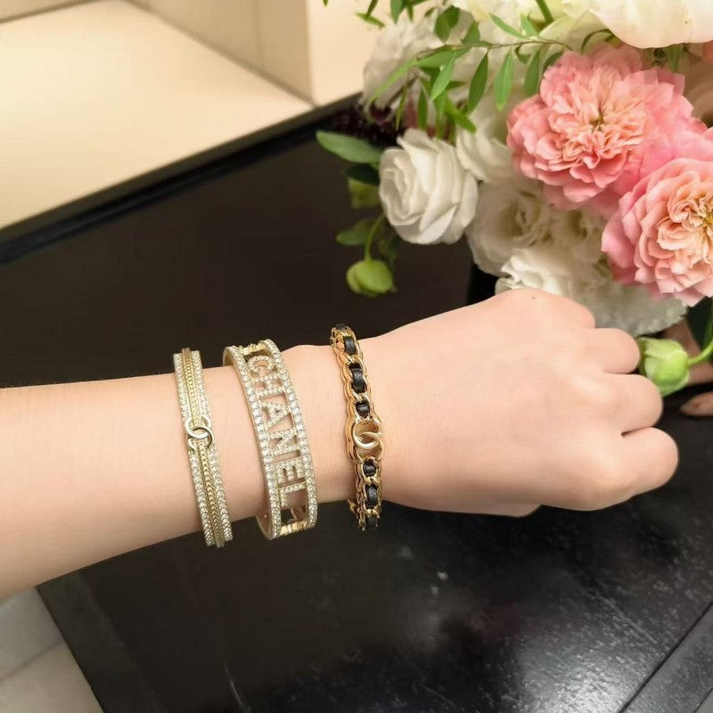 Chanel Black Leather Cuff Bracelet
