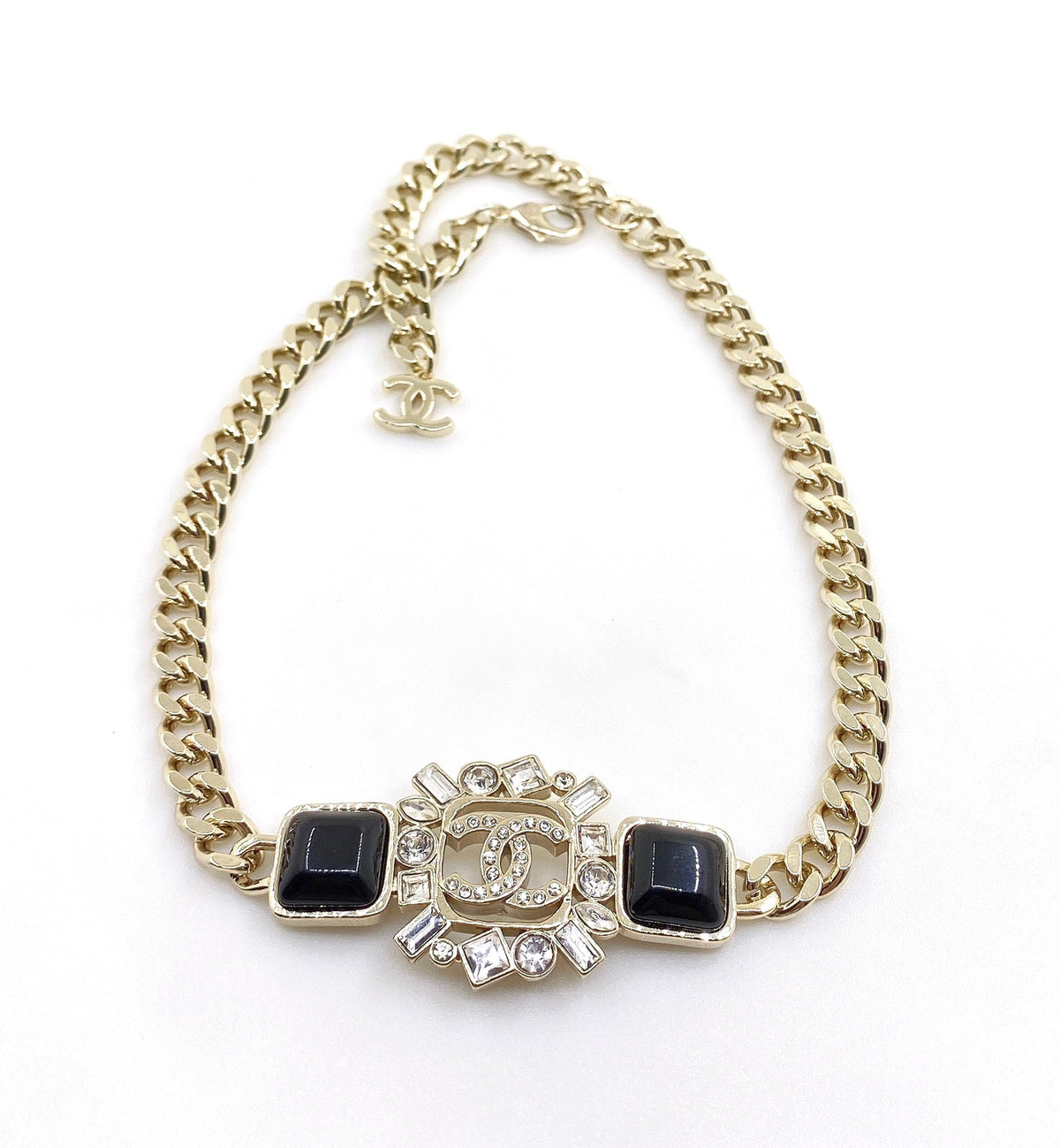 Chanel Black Crystals Chain Necklace