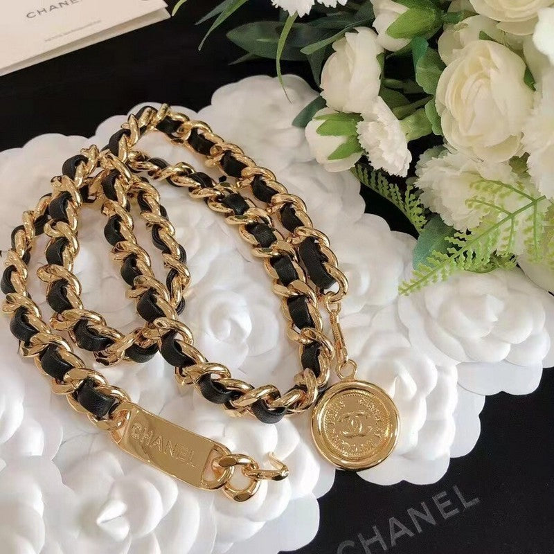 Chanel Gold Leather Necklace
