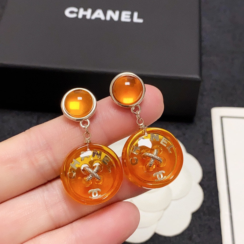 Chanel Orange Pendant Earrings - 18K Yellow Gold